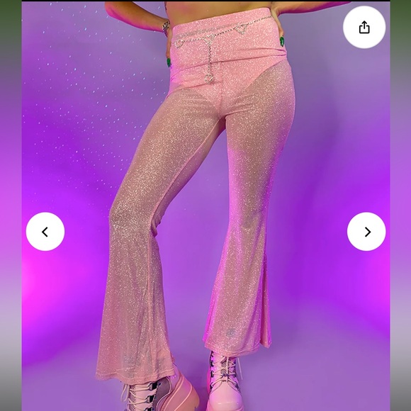 Pink glitter mesh bell bottoms - Picture 1 of 2